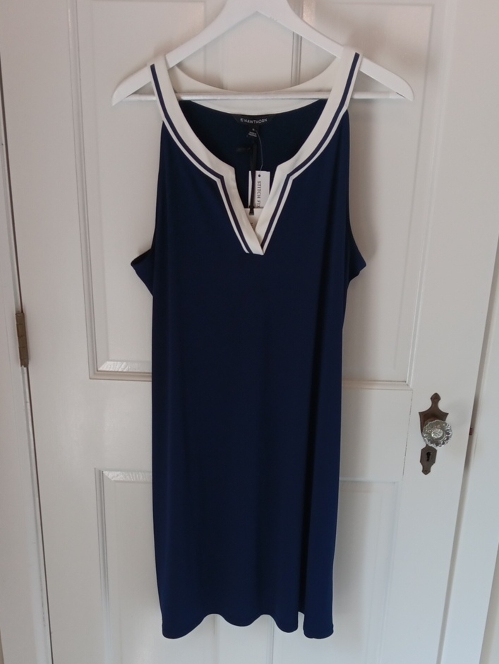 41 Hawthorn Stitch Fix Priscella Knit Halter Navy Dress White Trim Neck XL NWT